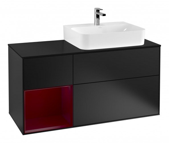 Тумба под раковину Villeroy & Boch Finion 120х50,1 см с подсветкой МДФ черный матовый лак/стекло черное матовое G142HBPD
