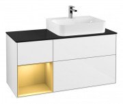 Тумба під раковину Villeroy & Boch Finion 120х50,1 см із підсвічуванням МДФ білий глянцевий лак/скло чорне матове G142HFGF