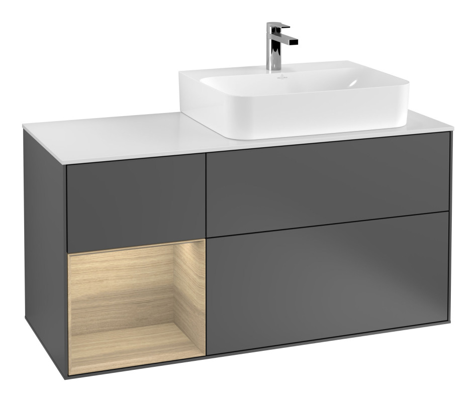 Тумба под раковину Villeroy & Boch Finion 120х50,1 см с подсветкой МДФ антрацит матовый лак/стекло белое матовое G141PCGK