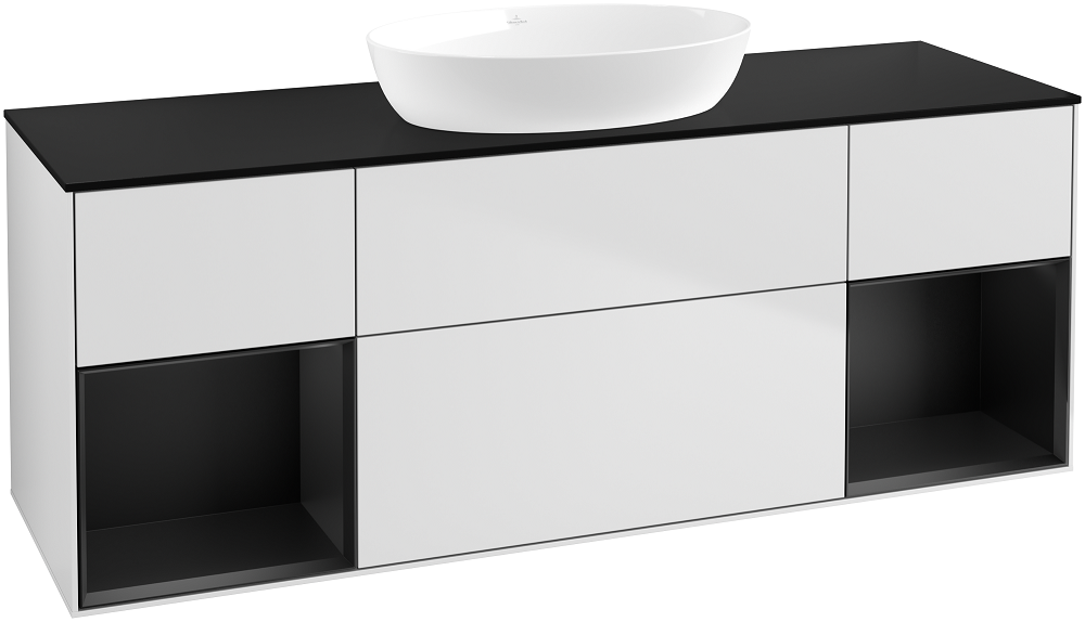 Тумба под раковину Villeroy & Boch Finion 160х50,1 см с подсветкой МДФ белый матовый лак/стекло черное матовое GD02PDMT