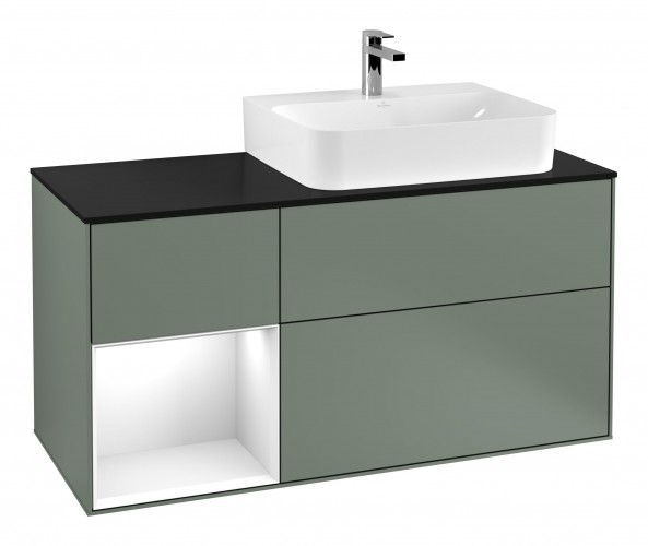 Тумба под раковину Villeroy & Boch Finion 120х50,1 см с подсветкой МДФ оливковый матовый лак/стекло черное матовое G142GFGM