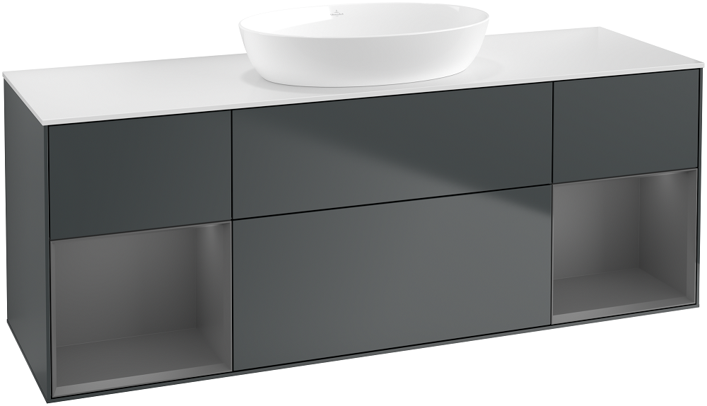 Тумба под раковину Villeroy & Boch Finion 160х50,1 см с подсветкой МДФ темно-синий матовый лак/стекло белое матовое GD01GKHG