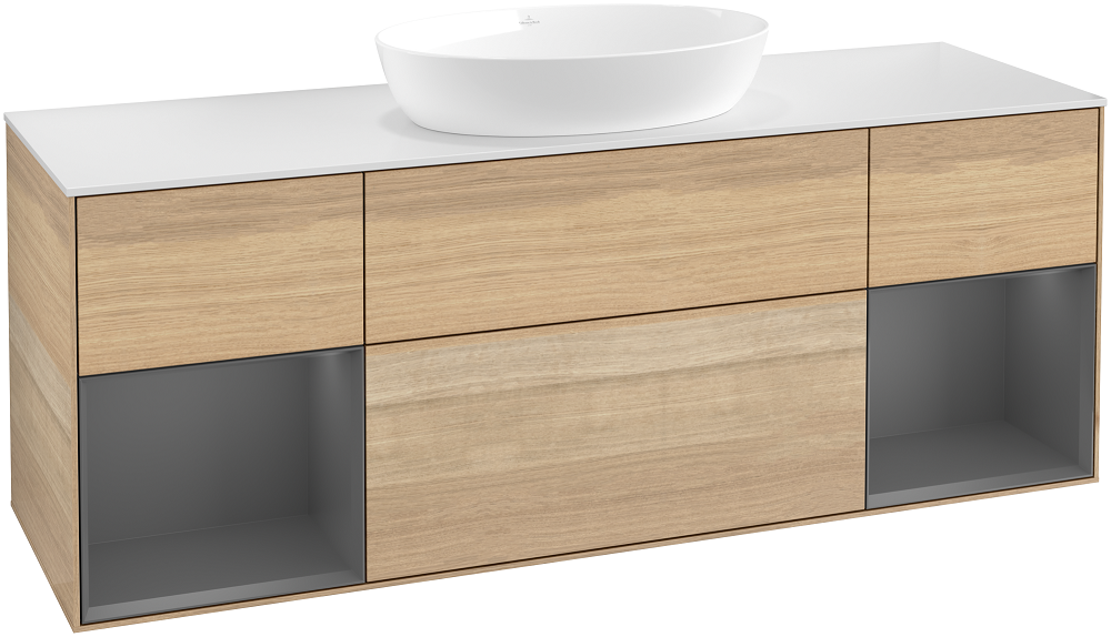 Тумба под раковину Villeroy & Boch Finion 160х50,1 см с подсветкой МДФ шпон дуба/стекло белое матовое GD01GKPC