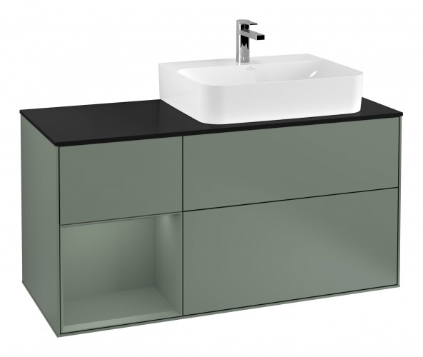 Тумба под раковину Villeroy & Boch Finion 120х50,1 см с подсветкой МДФ оливковый матовый лак/стекло черное матовое G142GMGM