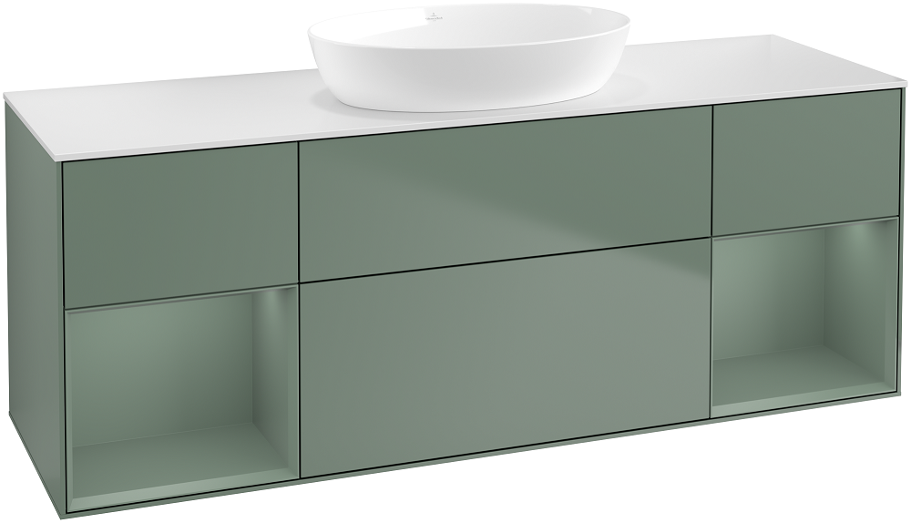 Тумба под раковину Villeroy & Boch Finion 160х50,1 см с подсветкой МДФ оливковый матовый лак/стекло белое матовое GD01GMGM