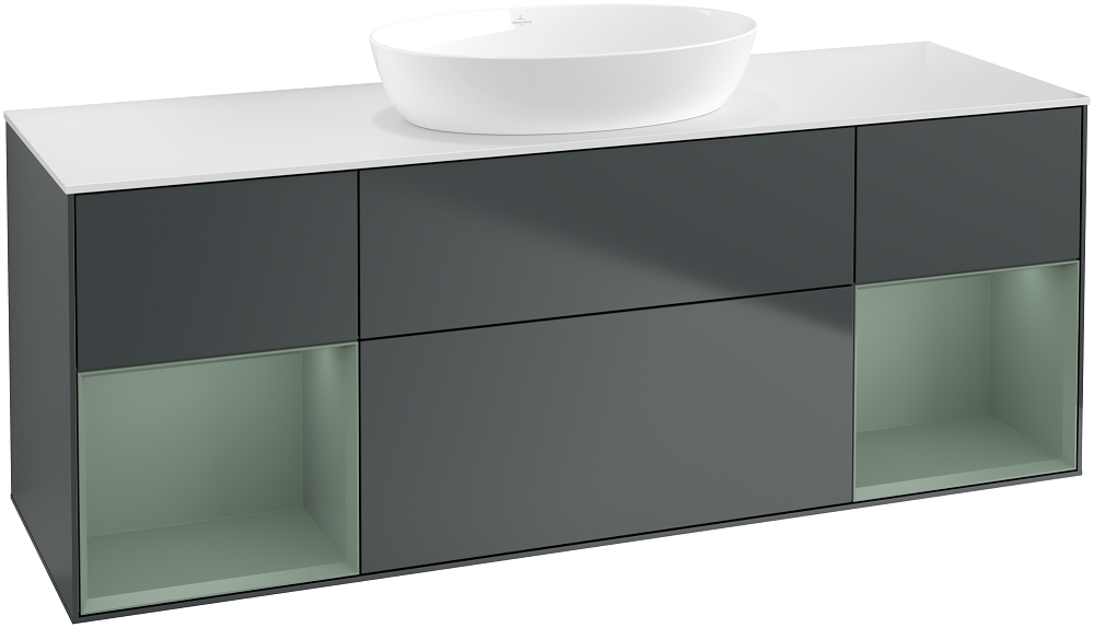 Тумба под раковину Villeroy & Boch Finion 160х50,1 см с подсветкой МДФ темно-синий матовый лак/стекло белое матовое GD01GMHG