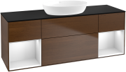Тумба под раковину Villeroy & Boch Finion 160х50,1 см с подсветкой МДФ шпон грецкого ореха/стекло черное матовое GD02MTGN