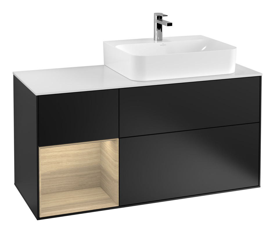 Тумба под раковину Villeroy & Boch Finion 120х50,1 см с подсветкой МДФ черный матовый лак/стекло белое матовое G141PCPD