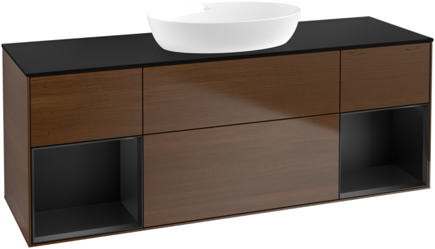Тумба под раковину Villeroy & Boch Finion 160х50,1 см с подсветкой МДФ шпон грецкого ореха/стекло черное матовое GD02PDGN