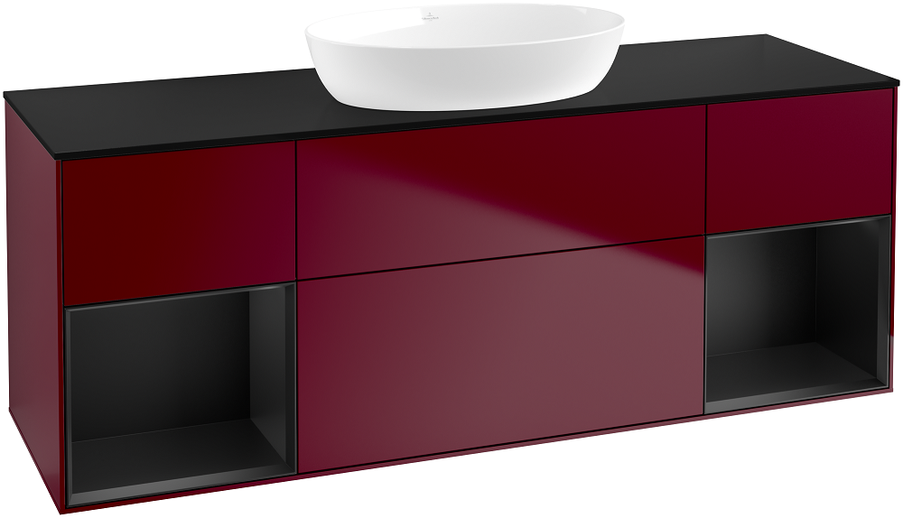 Тумба под раковину Villeroy & Boch Finion 160х50,1 см с подсветкой МДФ пион матовый лак/стекло черное матовое GD02PDHB