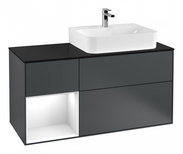 Тумба під раковину Villeroy & Boch Finion 120х50,1 см із підсвічуванням МДФ темно-синій матовий лак/скло чорне матове G142GFHG