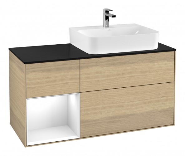 Тумба под раковину Villeroy & Boch Finion 120х50,1 см с подсветкой МДФ шпон дуба/стекло черное матовое G142GFPC