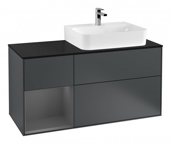 Тумба під раковину Villeroy & Boch Finion 120х50,1 см із підсвічуванням МДФ темно-синій матовий лак/скло чорне матове G142GKHG