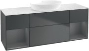 Тумба під раковину Villeroy & Boch Finion 160х50,1 см із підсвічуванням МДФ темно-синій матовий лак/скло біле матове GD01GKHG