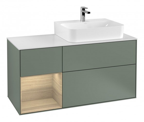 Тумба під раковину Villeroy & Boch Finion 120х50,1 см із підсвічуванням МДФ оливковий матовий лак/скло біле матове G141PCGM