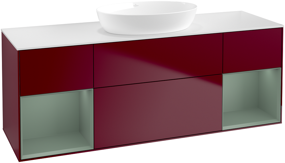 Тумба під раковину Villeroy & Boch Finion 160х50,1 см з підсвічуванням МДФ півонія матовий лак/скло біле матове GD01GMHB