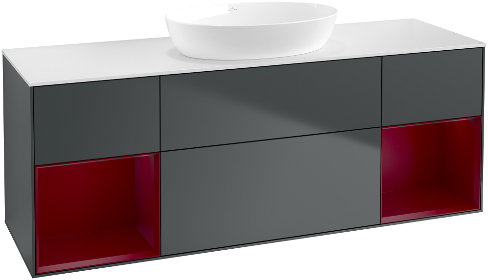 Тумба під раковину Villeroy & Boch Finion 160х50,1 см із підсвічуванням МДФ темно-синій матовий лак/скло біле матове GD01HBHG