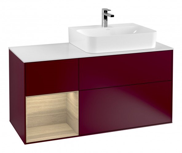 Тумба під раковину Villeroy & Boch Finion 120х50,1 см із підсвічуванням МДФ півонія матовий лак/скло біле матове G141PCHB