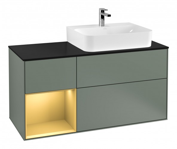 Тумба под раковину Villeroy & Boch Finion 120х50,1 см с подсветкой МДФ оливковый матовый лак/стекло черное матовое G142HFGM