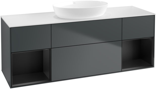 Тумба под раковину Villeroy & Boch Finion 160х50,1 см с подсветкой МДФ темно-синий матовый лак/стекло белое матовое GD01PDHG