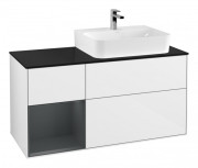 Тумба под раковину Villeroy & Boch Finion 120х50,1 см с подсветкой МДФ глянцевый белый лак/стекло черное матовое G142HGGF