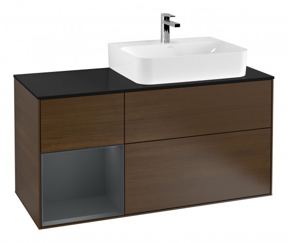 Тумба под раковину Villeroy & Boch Finion 120х50 ,1 см с подсветкой МДФ шпон грецкого ореха/стекло черное матовое G142HGGN