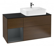 Тумба под раковину Villeroy & Boch Finion 120х50 ,1 см с подсветкой МДФ шпон грецкого ореха/стекло черное матовое G142HGGN