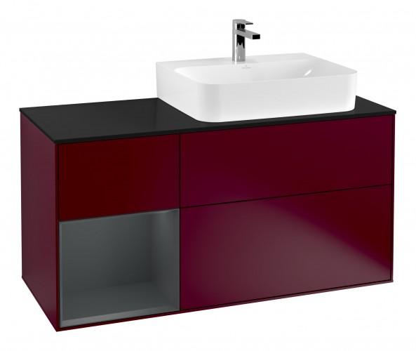 Тумба под раковину Villeroy & Boch Finion 120х50,1 см с подсветкой МДФ пион матовый лак/стекло черное матовое G142HGHB