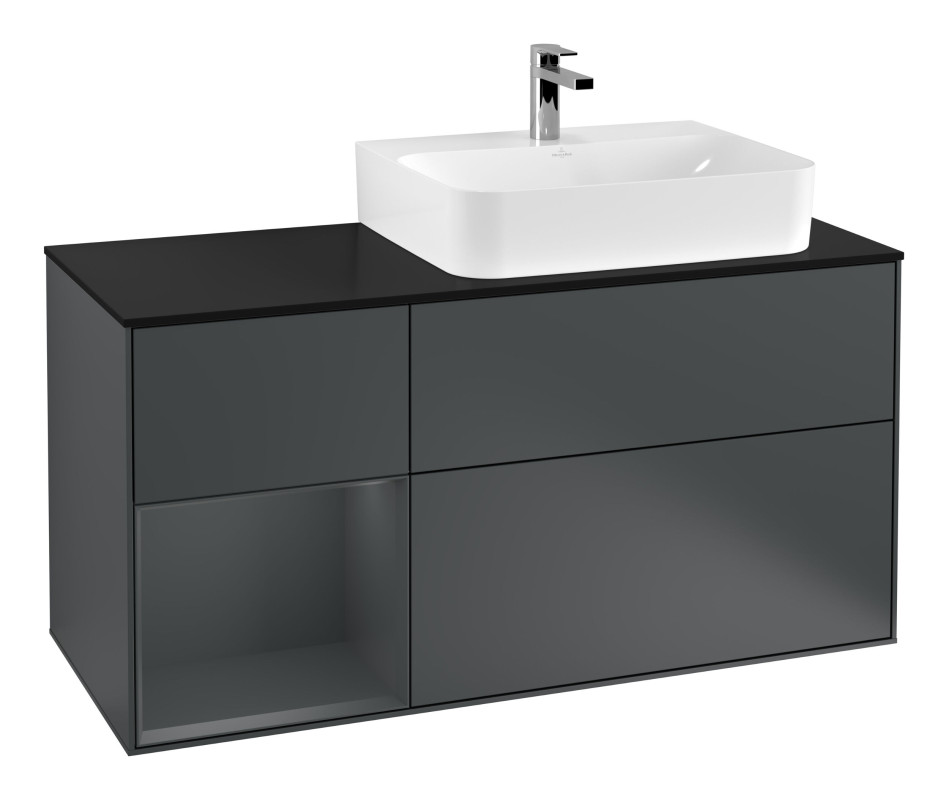 Тумба под раковину Villeroy & Boch Finion 120х50,1 см с подсветкой МДФ темно-синий матовый лак/стекло черное матовое G142HGHG