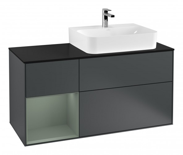 Тумба под раковину Villeroy & Boch Finion 120х50,1 см с подсветкой МДФ темно-синий матовый лак/стекло черное матовое G142GMHG