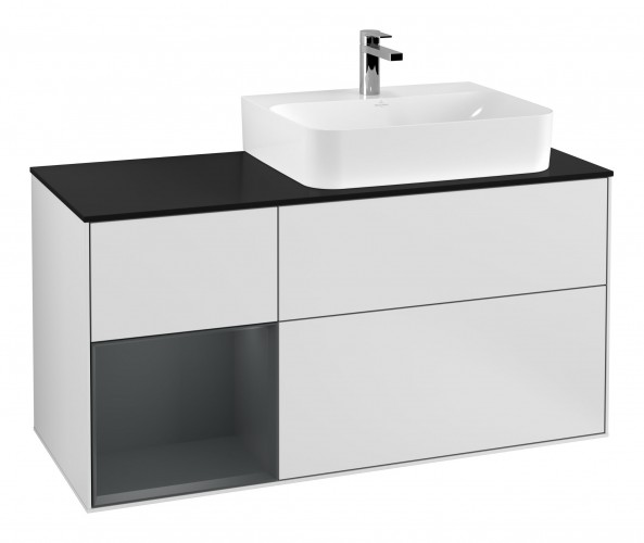 Тумба под раковину Villeroy & Boch Finion 120х50,1 см с подсветкой МДФ белый матовый лак/стекло черное матовое G142HGMT