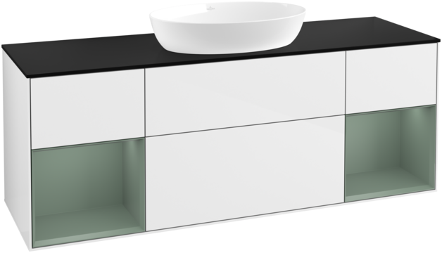 Тумба под раковину Villeroy & Boch Finion 160х50,1 см с подсветкой МДФ глянцевый белый лак/стекло черное матовое GD02GMGF