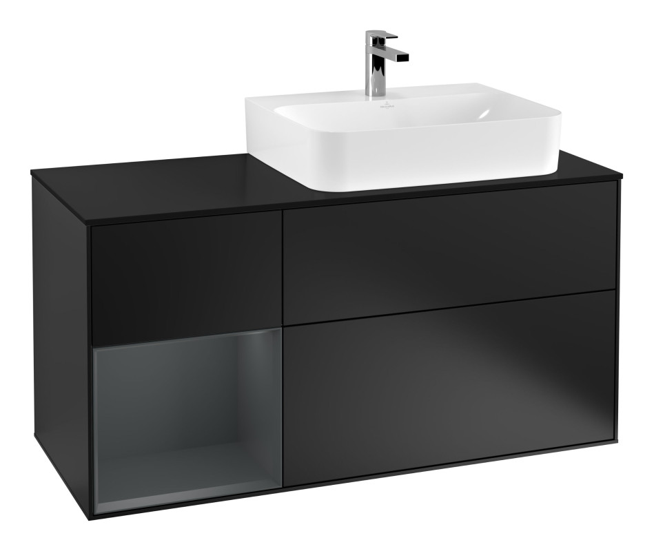 Тумба под раковину Villeroy & Boch Finion 120х50,1 см с подсветкой МДФ черный матовый лак/стекло черное матовое G142HGPD