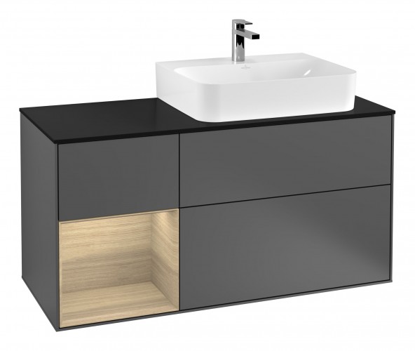 Тумба под раковину Villeroy & Boch Finion 120х50,1 см с подсветкой МДФ антрацит матовый лак/стекло черное матовое G142PCGK