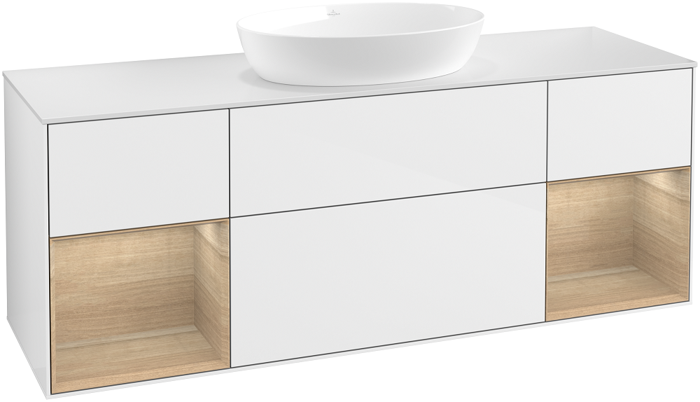 Тумба под раковину Villeroy & Boch Finion 160х50,1 см с подсветкой МДФ глянцевый белый лак/стекло белое матовое GD01PCGF