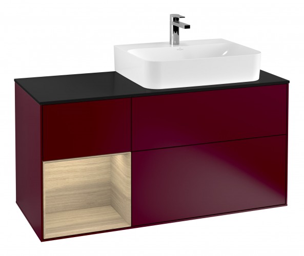 Тумба под раковину Villeroy & Boch Finion 120х50,1 см с подсветкой МДФ пион матовый лак/стекло черное матовое G142PCHB