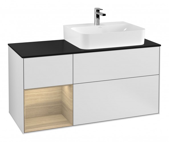 Тумба под раковину Villeroy & Boch Finion 120х50,1 см с подсветкой МДФ белый матовый лак/стекло черное матовое G142PCMT