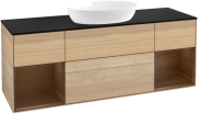Тумба под раковину Villeroy & Boch Finion 160х50,1 см с подсветкой МДФ шпон дуба/стекло черное матовое GD02GNPC