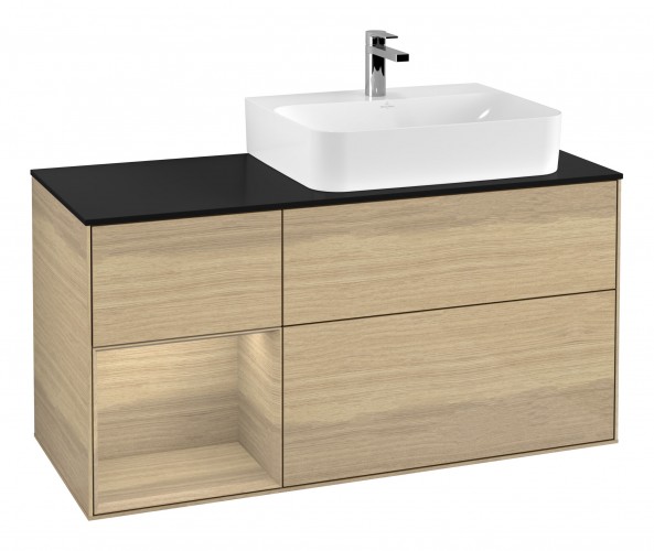 Тумба под раковину Villeroy & Boch Finion 120х50,1 см с подсветкой МДФ шпон дуба/стекло черное матовое G142PCPC