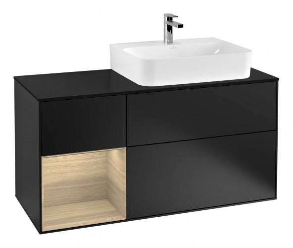 Тумба под раковину Villeroy & Boch Finion 120х50,1 см с подсветкой МДФ черный матовый лак/стекло черное матовое G142PCPD