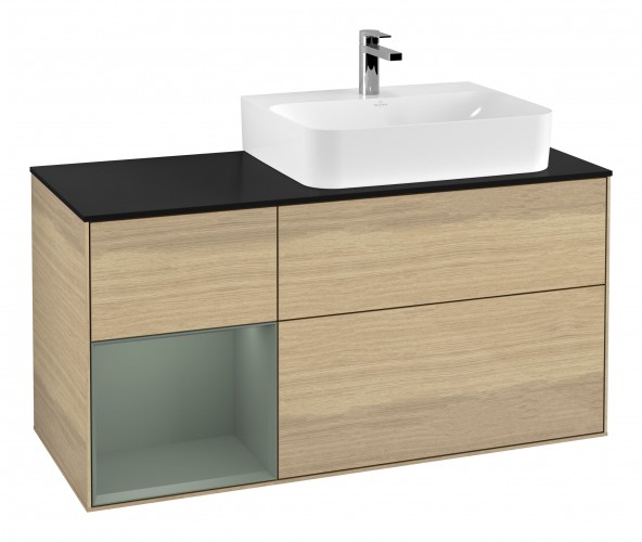 Тумба под раковину Villeroy & Boch Finion 120х50,1 см с подсветкой МДФ шпон дуба/стекло черное матовое G142GMPC