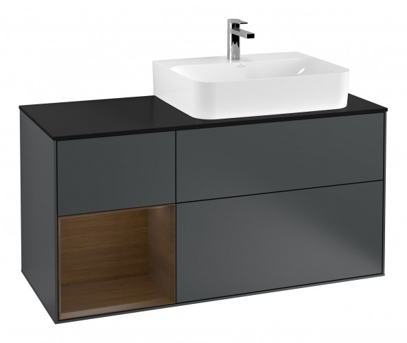 Тумба под раковину Villeroy & Boch Finion 120х50,1 см с подсветкой МДФ темно-синий матовый лак/стекло черное матовое G142GNHG