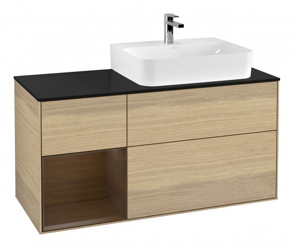 Тумба под раковину Villeroy & Boch Finion 120х50,1 см с подсветкой МДФ шпон дуба/стекло черное матовое G142GNPC