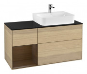 Тумба під раковину Villeroy & Boch Finion 120х50,1 см із підсвічуванням МДФ шпон дуба/скло чорне матове G142GNPC