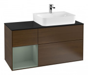 Тумба под раковину Villeroy & Boch Finion 120х50 ,1 см с подсветкой МДФ шпон грецкого ореха/стекло черное матовое G142GMGN