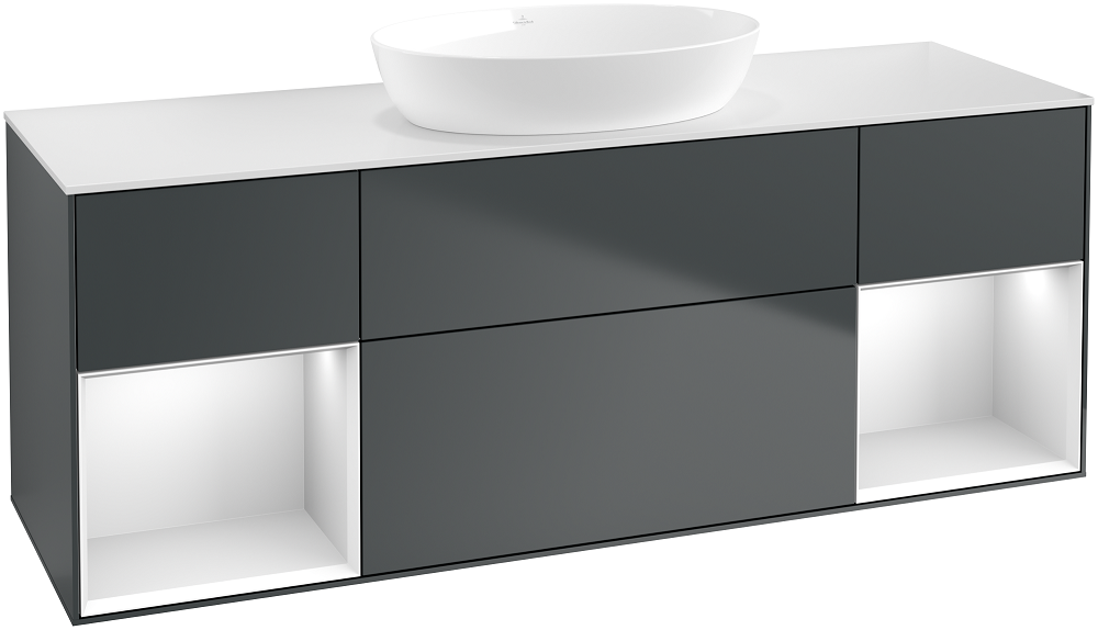 Тумба під раковину Villeroy & Boch Finion 160х50,1 см із підсвічуванням МДФ темно-синій матовий лак/скло біле матове GD01MTHG