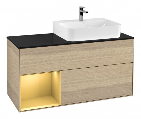 Тумба под раковину Villeroy & Boch Finion 120х50,1 см с подсветкой МДФ шпон дуба/стекло черное матовое G142HFPC