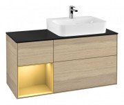 Тумба под раковину Villeroy & Boch Finion 120х50,1 см с подсветкой МДФ шпон дуба/стекло черное матовое G142HFPC