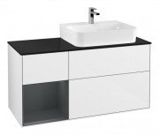 Тумба под раковину Villeroy & Boch Finion 120х50,1 см с подсветкой МДФ глянцевый белый лак/стекло черное матовое G142HGGF