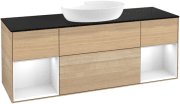 Тумба під раковину Villeroy & Boch Finion 160х50,1 см із підсвічуванням МДФ шпон дуба/скло чорне матове GD02GFPC
